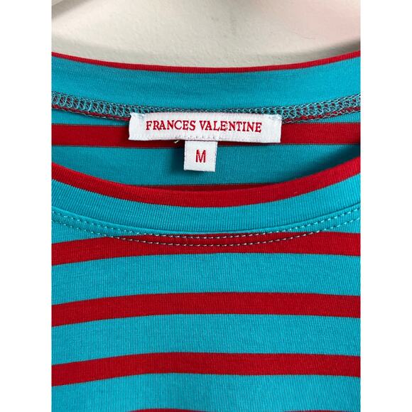 Frances Valentine Pima Cotton Striped Long Sleeve Crew Neck Tee Turquoise Red M - Picture 7 of 9